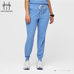 Figs High-Waisted Track Jogger Pants in Light Blue